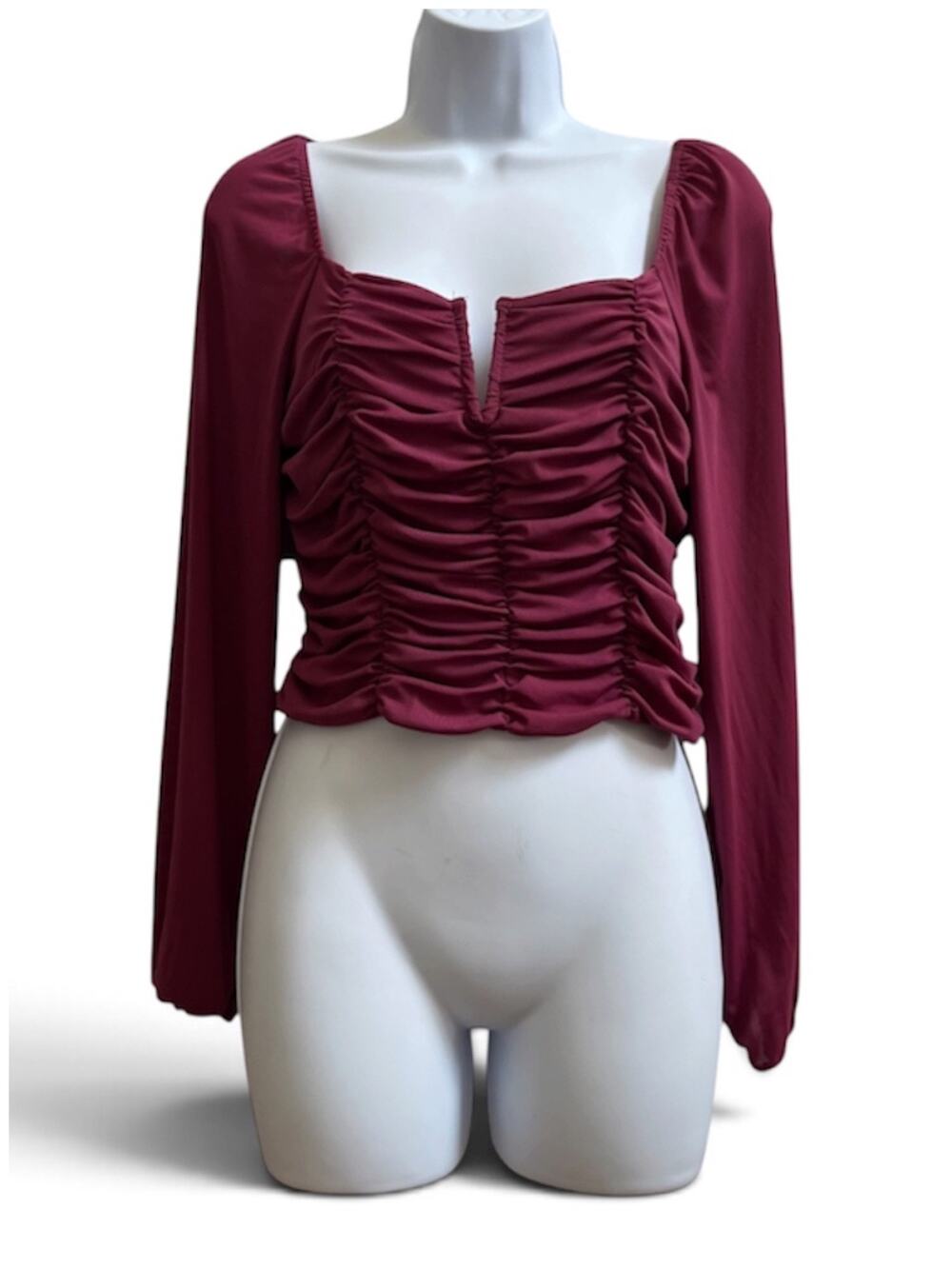 Kirious Romantic Whimsigoth Ruched Bodice Sheer Sleeves Crop Top Medium Milkmaid